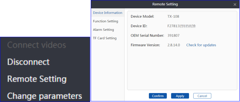Remote setting interface