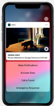 An image of a Person Detected interactive notification from the Arlo app, showing the Emergency Response call to action.
