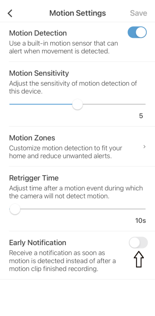 Early Notification toggle