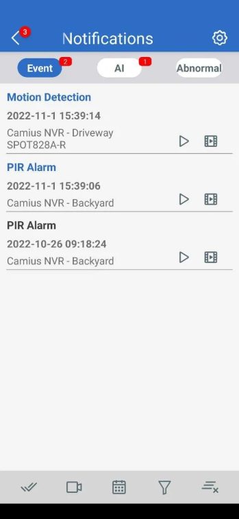 push notifications playback list events