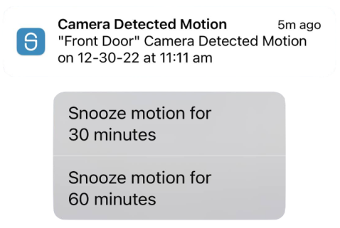 SimpliSafe App Ultimate Guide 4 iOS snooze motion notification with snooze for 30 minutes and snooze for 60 minute options
