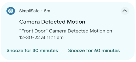 SimpliSafe App Ultimate Guide 5 Android snooze notification with Snooze for 30 minute and Snooze for 60 minutes options
